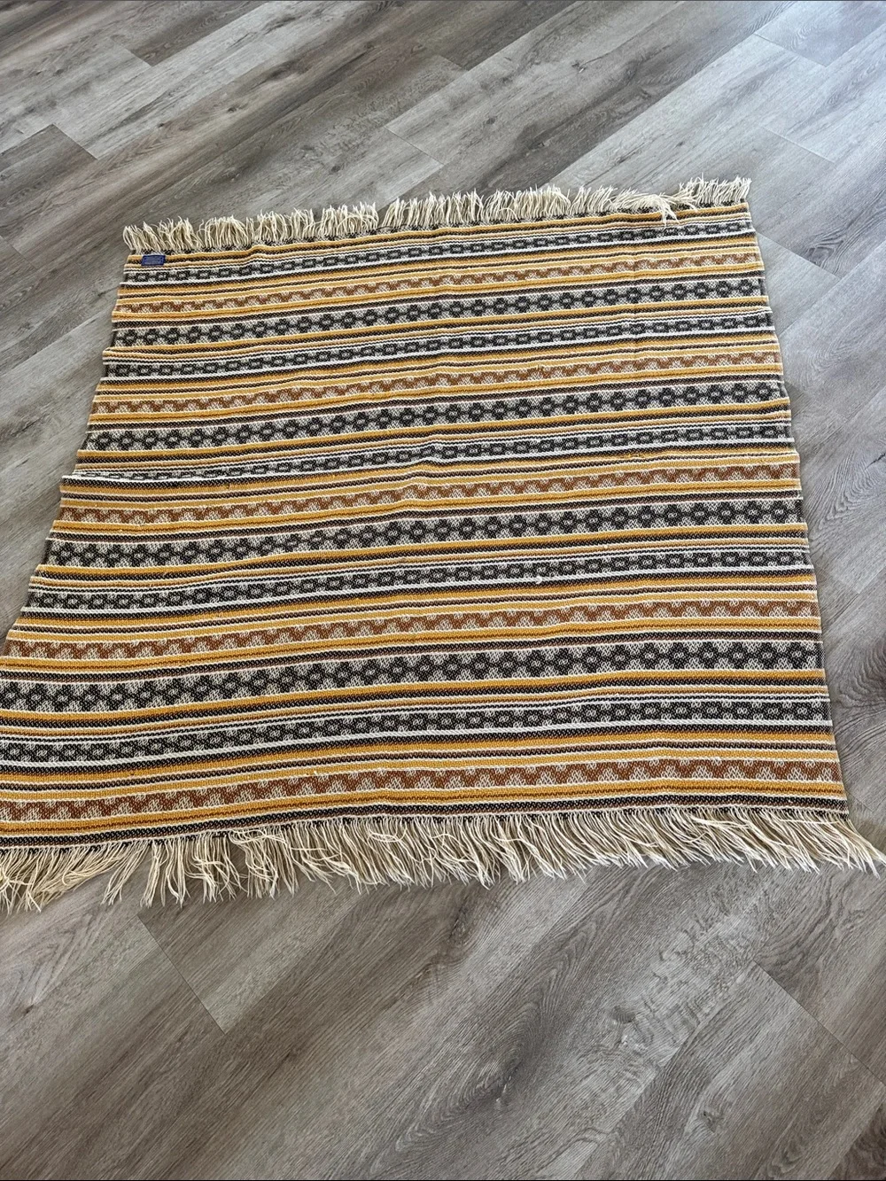 Pendleton Yellow, Black & Cream Striped Wool Throw